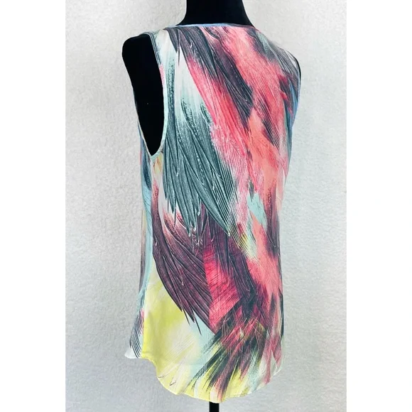 WAREHOUSE • Silk Colorful Abstract Feather Print Tank Top, 6 - Picture 6 of 11